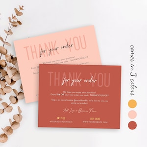 Diseño de tarjeta de agradecimiento editable, plantilla de tarjeta de agradecimiento comercial, tonos neutros cálidos, insertos para paquetes de agradecimiento, otoño, bohemio, CORJL