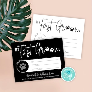 My First Groom Certificate Template, Editable Pet Groomer Award Design, Minimal Dog Parlour Cards, Printable Puppy Haircut Certificate M-001