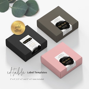 Customizable Box Seal Label Template, Black & Gold Parcel Seal Stickers, Editable Packaging Label, Printable Thank You Box Labels, BW-001