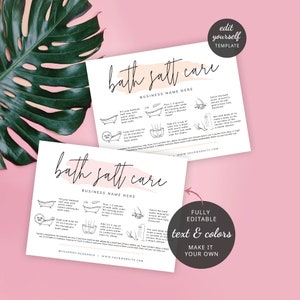 Bath Salts Care Card, Editable Epsom Salts Care Guide Template, Printable Bath Soak Safety Note, How To Use Bath Salt Instructions, PW-001 image 3