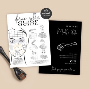 Szablon instrukcji Derma Roller, Jak używać Derma Roller Przewodnik i pielęgnacja po zabiegu, Minimalistyczny design, Spersonalizowana karta DIY do pielęgnacji mikronakłuwania M-002