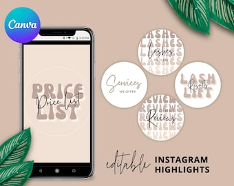Plantillas Canva para historias destacadas de Instagram con estilo, portadas retro en beige neutro, portadas editables para historias de Instagram y Facebook, PGR1