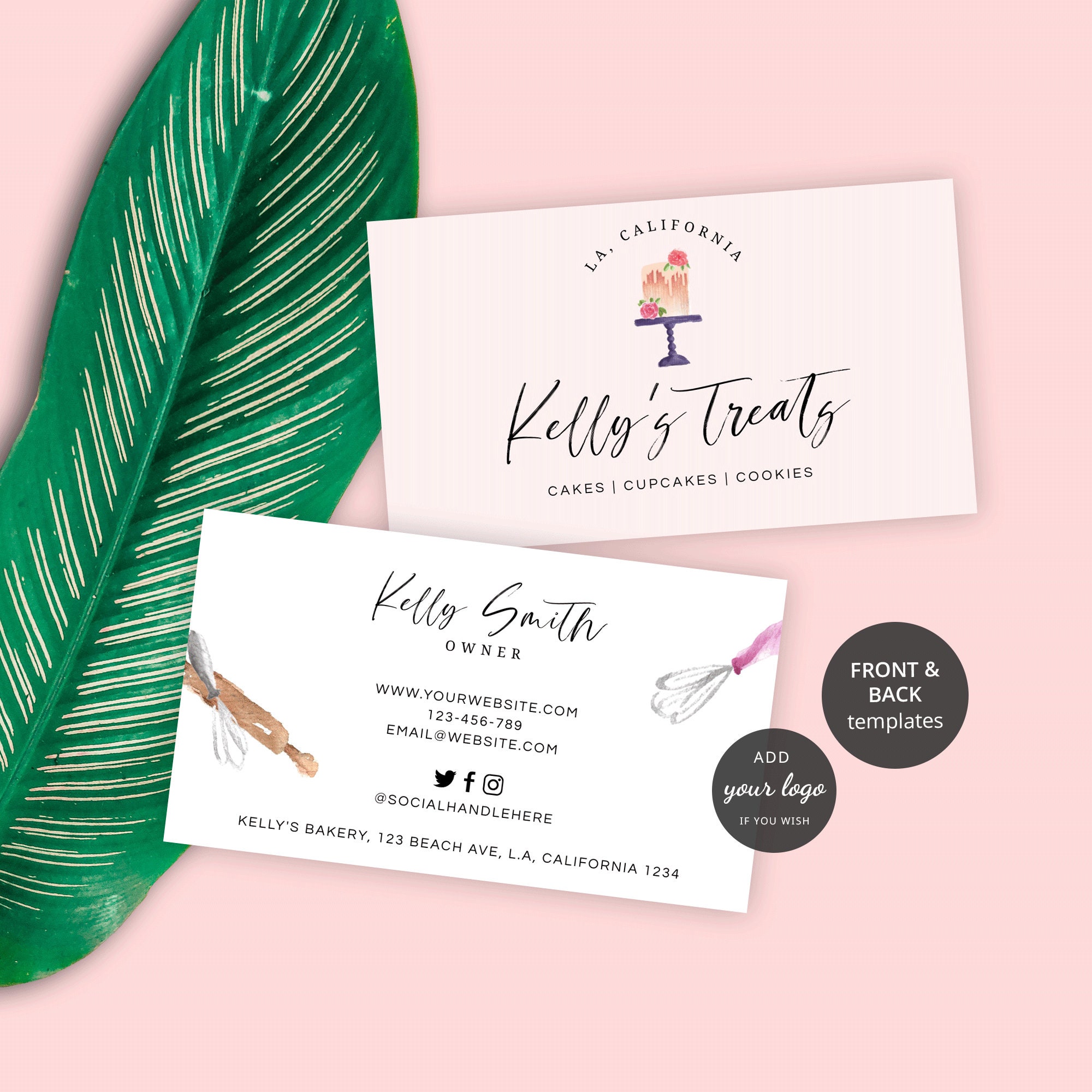 Bakery Business Card Template, Custom Cake Shop Cards Watercolour ...