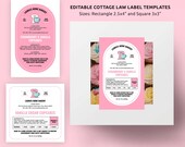 Pink Bakery Cottage Law Labels Template, Feminine Food License Stickers Rectangle & Square, Trendy Pastry Chef Packaging Design, Instant