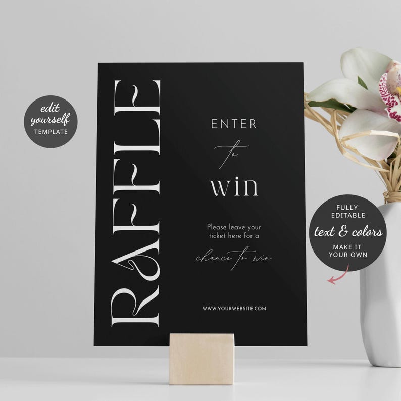 Font For Numbers Raffle Elegant Raffle Sign Canva Template, Minimalist Enter to Win Poster 8
