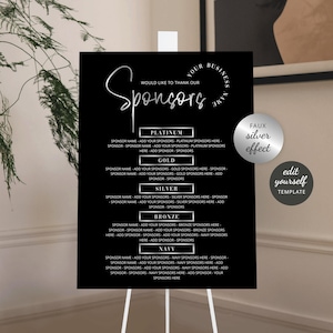 Event Sponsors Sign Template Faux Silver Effect: Navy Blue Black White Event Signage Design Instant Download