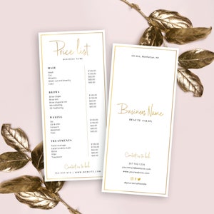 Faux Gold Price List Template, Beauty Editable Price List, Luxury Price List Design, Printable Salon Price List Template, Price Guide, GF-01
