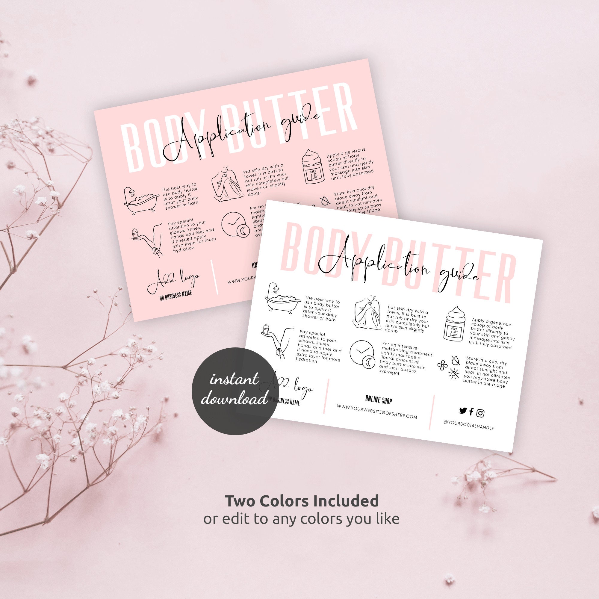 Editable Body Butter Care Card Template Feminine Shea Butter Etsy Canada