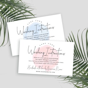 Editable Care Card Template, Washing Instructions Card Design, Apparel Care Card, Printable Instructions Note, Tumbler Care Cards, PW-001