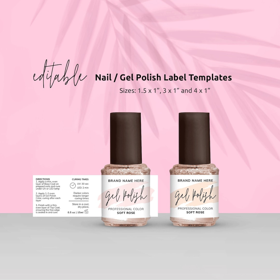 Feminine Nail Polish Label Template, Editable Gel Polish Bottle Wrapper Sticker 15ml 0.5 OZ
