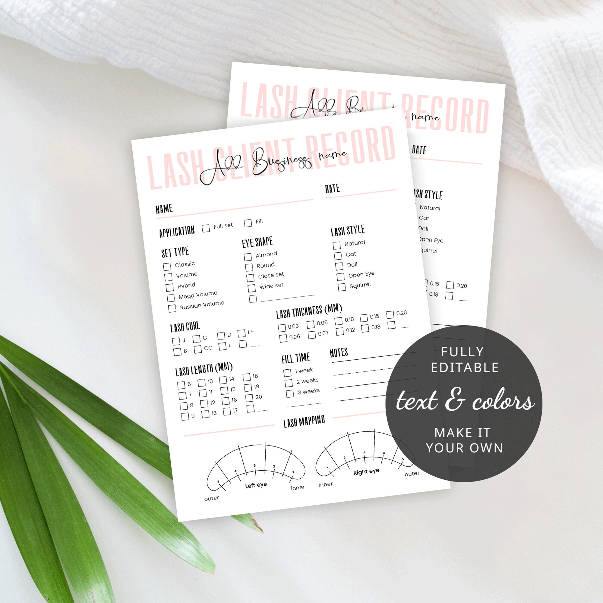Editable Lash Client Record Template, Printable Lash Consultation Form ...