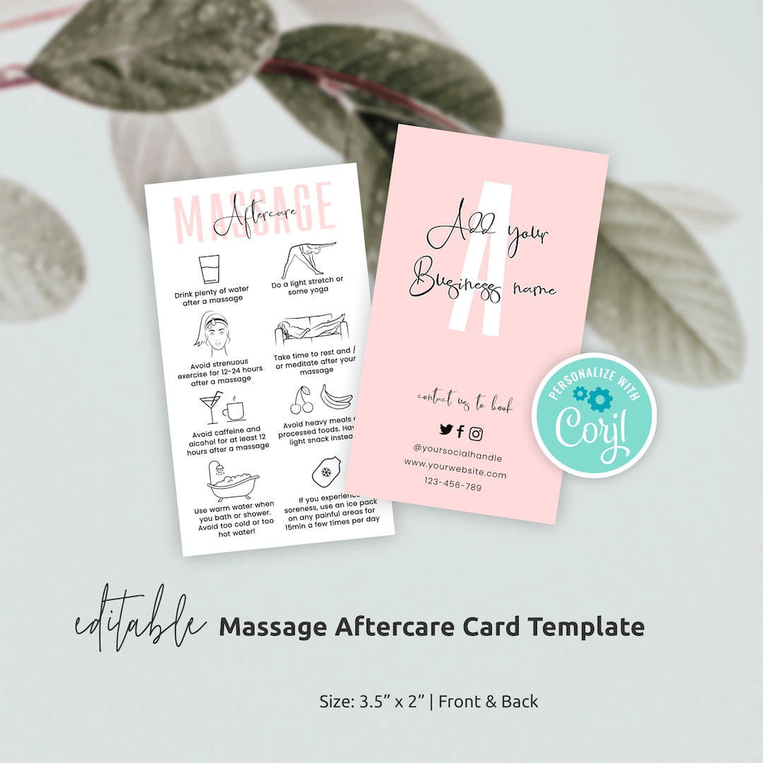 Massage Aftercare Template, Editable Massage After Care Guide