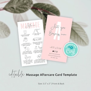 Modèle de soin après-soin de massage, guide de soin après-massage modifiable, instructions d'entretien post-traitement de beauté imprimables, cartes de soins féminins, P01