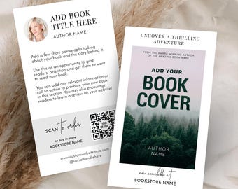 Plantilla de tarjeta de presentación para promoción de libros, diseño minimalista, tarjetas de marketing con portada personalizada, anuncio de lanzamiento de libro de fotos de autor M-002