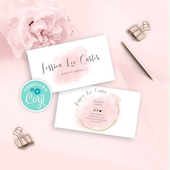 Boutique Business Card Template, Instant Calling Cards, Water Brush Wedding Planner Cards Design, Watercolor Glitter Business Stationery
