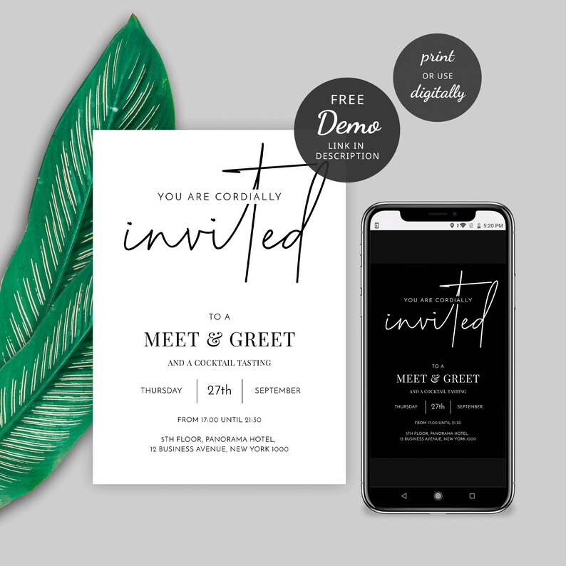 Invite Notelet Template Networking Event Invitation Template, Minimalist Meet & Greet Flyer ...