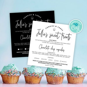 Cottage Law Labels Template, Minimalist Food Ingredients Labels, Printable Cookies Food License Stickers, Instant Access Bakery Label M-001