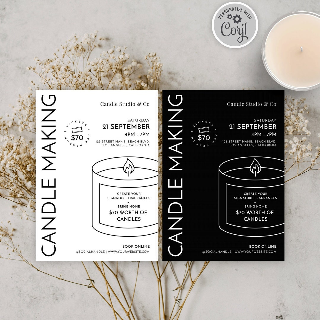Candle Making Flyer Template, Candle Class Promo Flyer, Editable Candle Candle Making Flyer Template, Candle Class Promo Flyer, Editable Candle