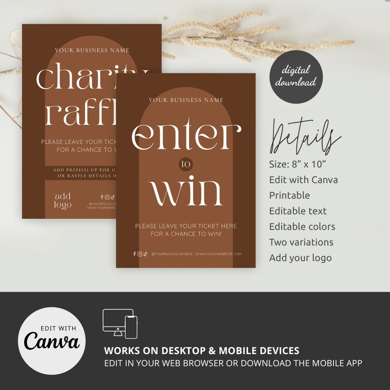 Craft Raffle Sign Boho Raffle Sign Canva Template, Custom Enter to Win Poster Terracotta ...