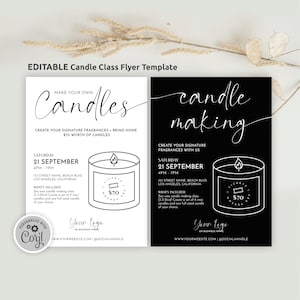 Szablon ulotki DIY Candle Class, Minimal Candle Making, Ulotka promocyjna Fragrance Workshop, Zaproszenie na drukowaną czcionkę skryptową, M-004