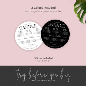 Candle Warning Label Template, Printable Candle Safety Sticker, 1.5" 2" 3" Round Warning Label, Editable Candle Safety Instructions, M-002 image 6