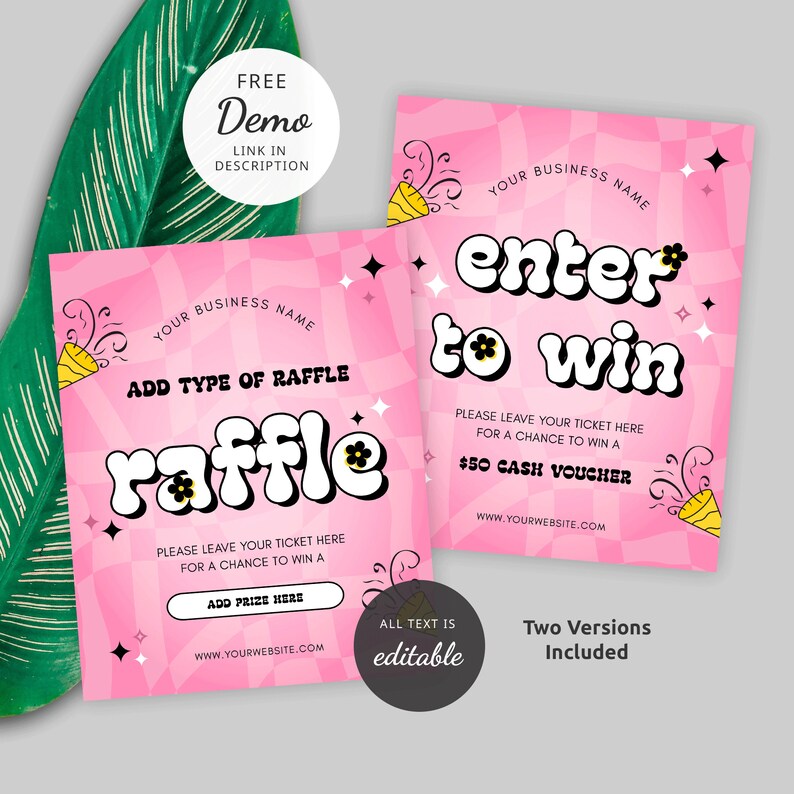 New Raffle Loading Sticker Trendy Retro Raffle Sign Template, Groovy Girly Pink Design ...