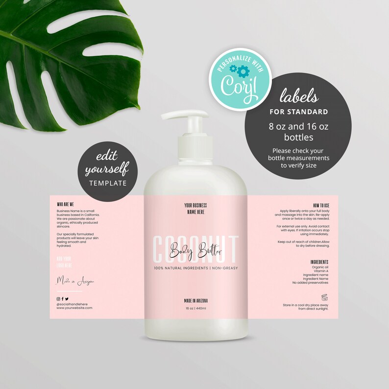 Feminine 8 Oz 16 Oz Boston Bottle Labels Template Editable - Etsy