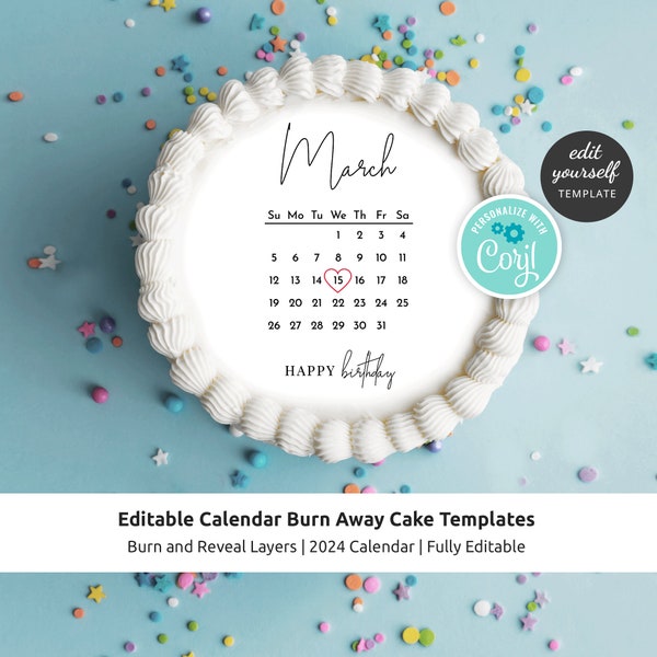 Burn Away Cake Templates, Custom Calendar Cake Round Templates Minimalist, Printable Cake Bakery Designs, Digital Download, M-002