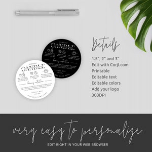 Candle Warning Label Template, Printable Candle Safety Sticker, 1.5" 2" 3" Round Warning Label, Editable Candle Safety Instructions, M-002 image 5