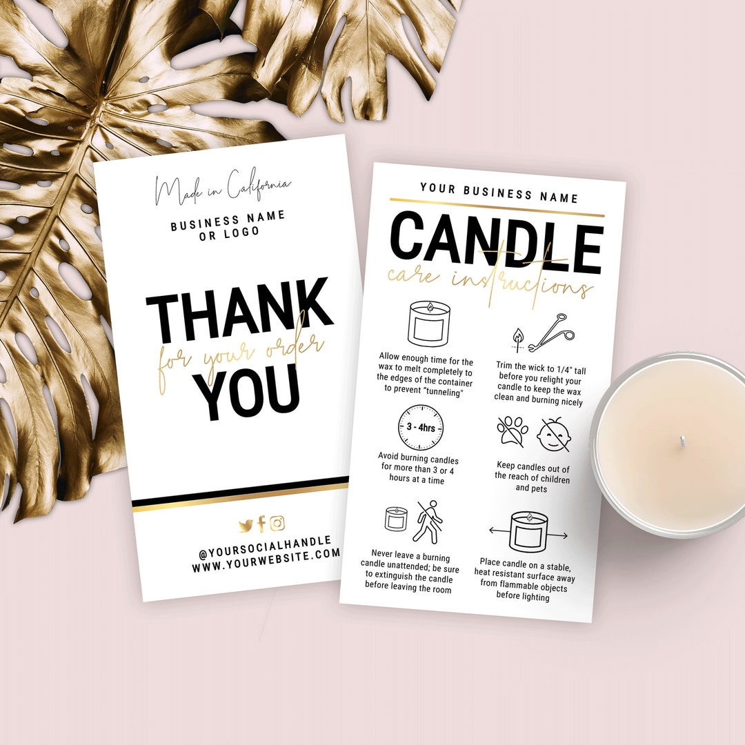 Custom Candle Safety Card Template, Soy Wax Candle Care Instructions