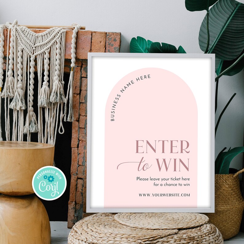 Boho Raffle Sign Template, Business Enter to Win Poster 8x10