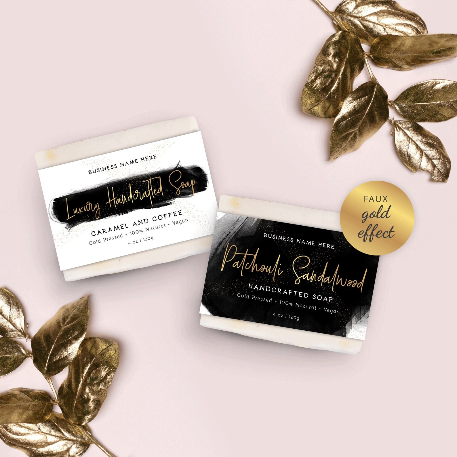 Soap Bar Label Template, Custom Soap Label, Black & Gold Soap Bellyband