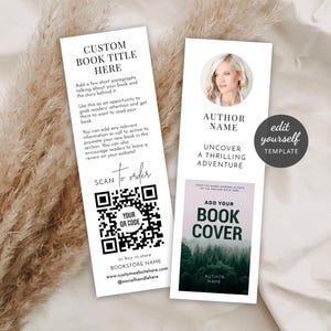 Sjabloon voor promotionele bladwijzers voor boeken, aangepast bladwijzerontwerp, afdrukbaar lanceringsaankondiging fotoboek auteur, minimalistisch zwart-wit M-002