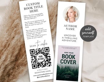 Plantilla de marcapáginas promocional de libros, diseño de marcapáginas personalizado, anuncio de lanzamiento de fotolibro imprimible, minimalista en blanco y negro M-002