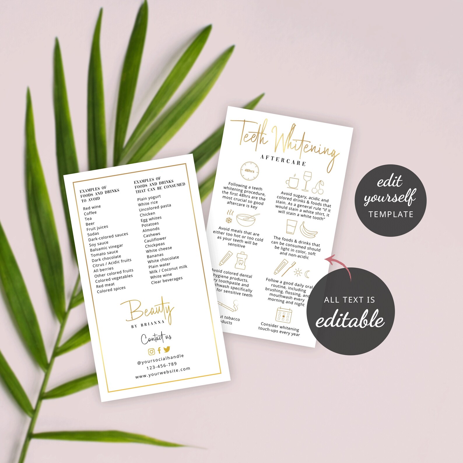 Teeth Whitening Care Card Template Faux Gold Teeth Whitening Etsy