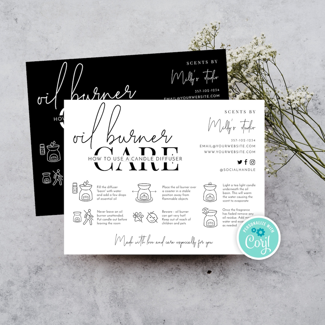 Oil Burner Care Card Template Editable Tea Light Candle - Etsy