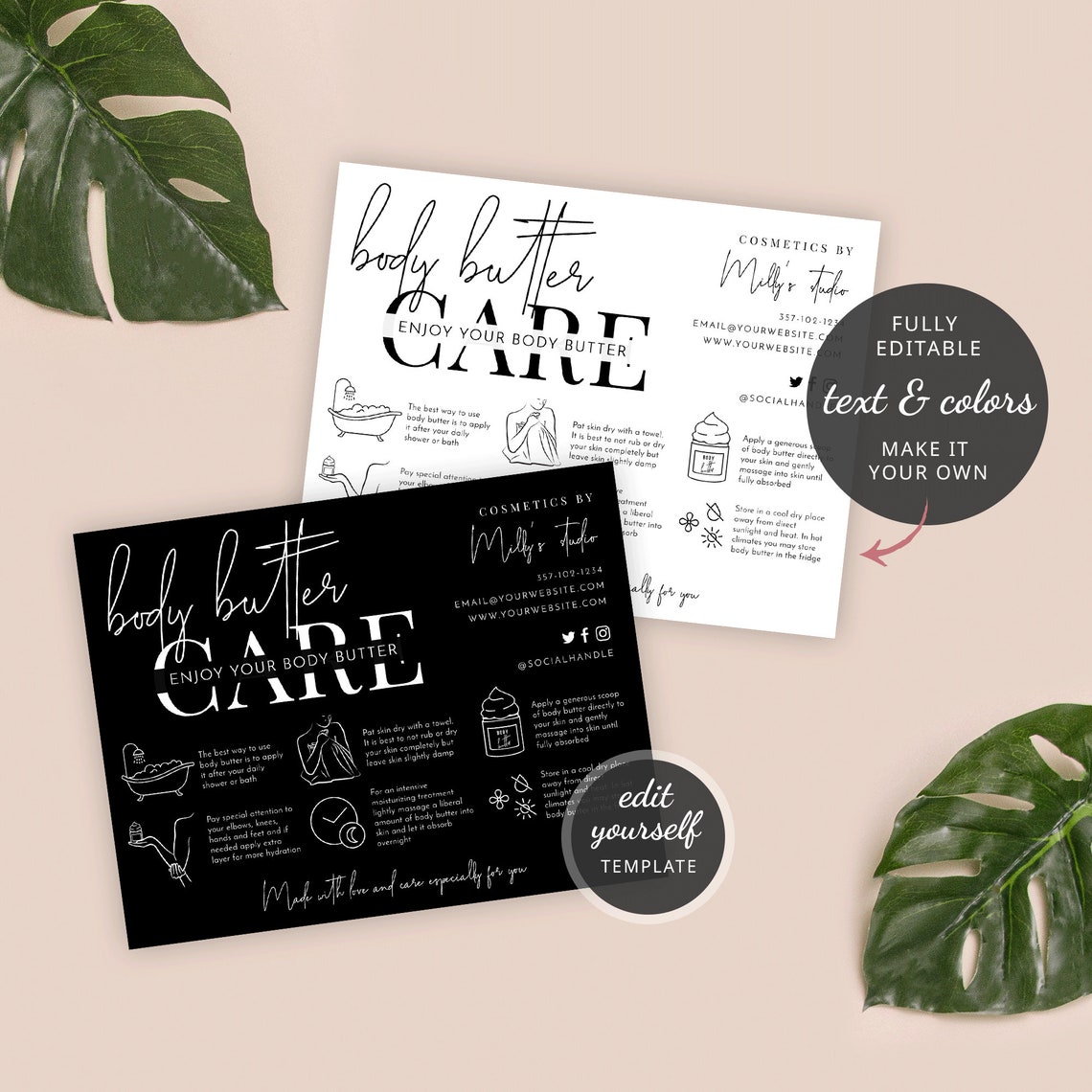 Body Butter Care Card Template Editable Whipped Shea Butter Etsy