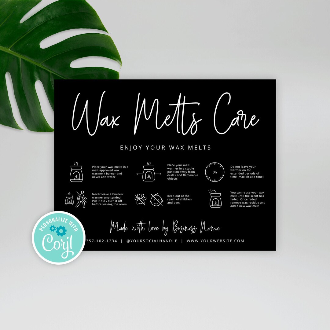 Editable Wax Melts Care Card, Printable Wax Tarts Care Guide