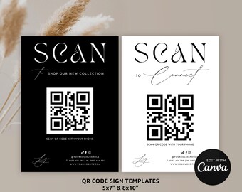 QR Code Sign Canva Template, Minimalist Scan QR Link Board 8x10, Printable Scan to Shop Poster, Customizable URL Code Scan Here Sign TM001