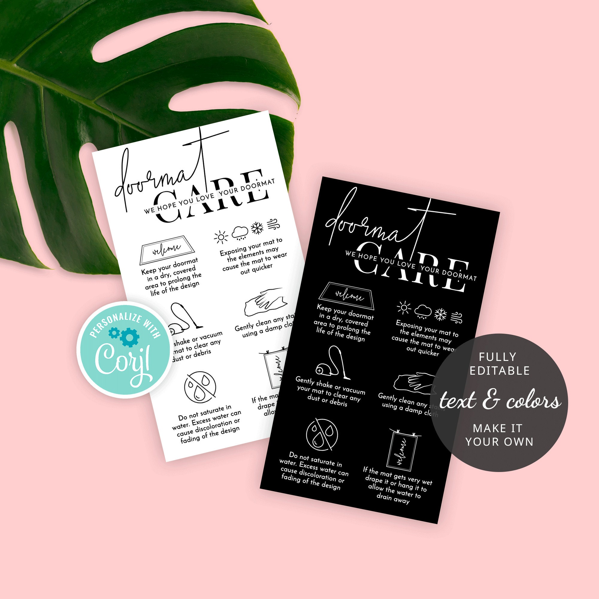 Doormat Flash Card.pdf Doormat Care Card Template, Editable Floor Mat Care Guide, Minimalist ...