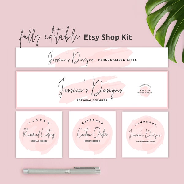 Etsy Branding Kit, Etsy Shop Banner Templates, Editable Esty Header, DIY Etsy Cover Photo, DIY Etsy Banner Set Watercolor, Instant, PW-001