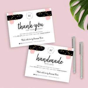 Plantilla de tarjeta de agradecimiento personalizable, insertos de agradecimiento para pequeñas empresas, diseño de tarjeta hecho a mano con amor, descarga instantánea