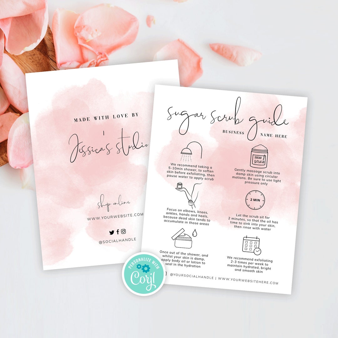 Editable Body Scrub Application Guide Template, Feminine Design Sugar