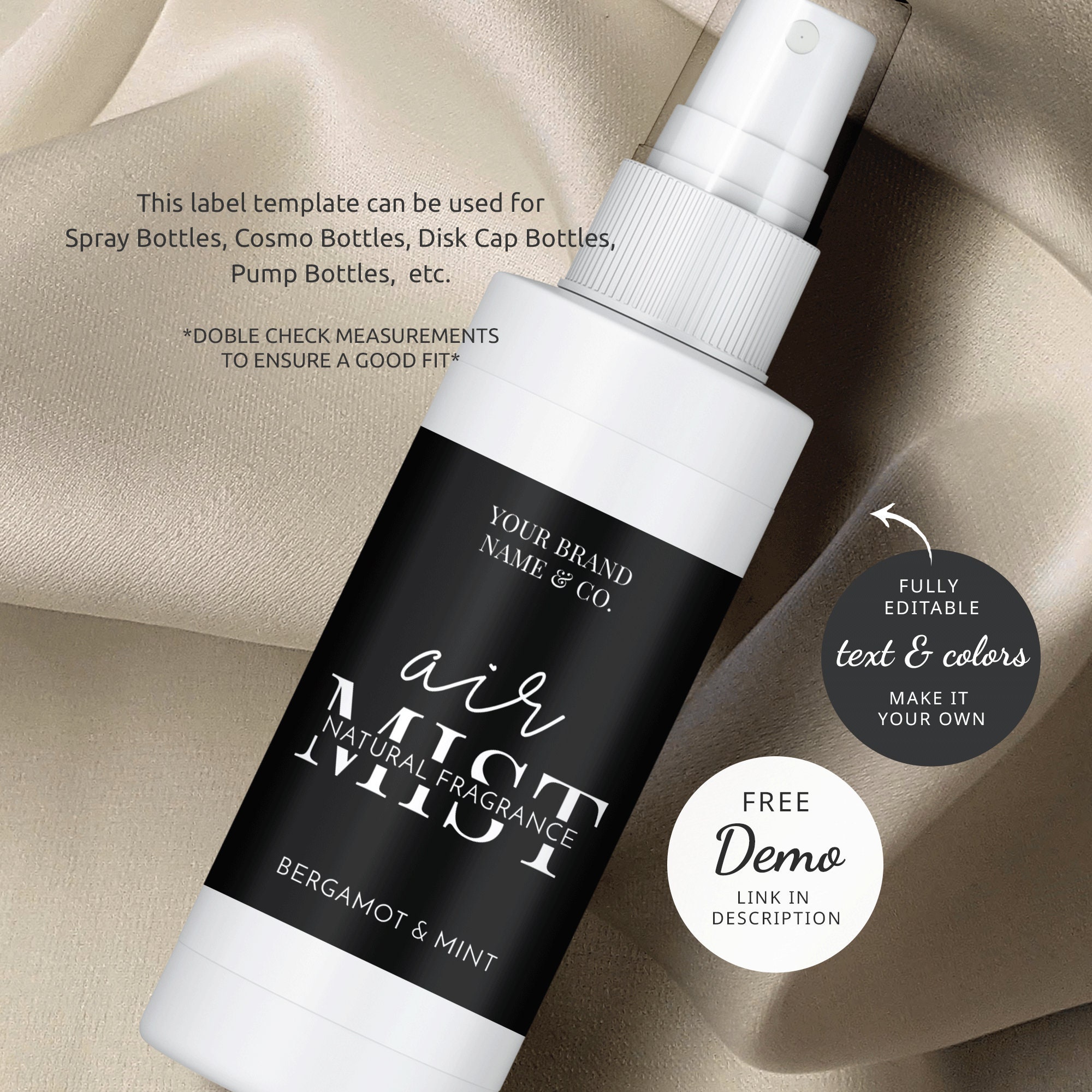 Spray Sticker Minimalist Room Spray Label Template, Custom Air Freshener Bottle Wrap ...