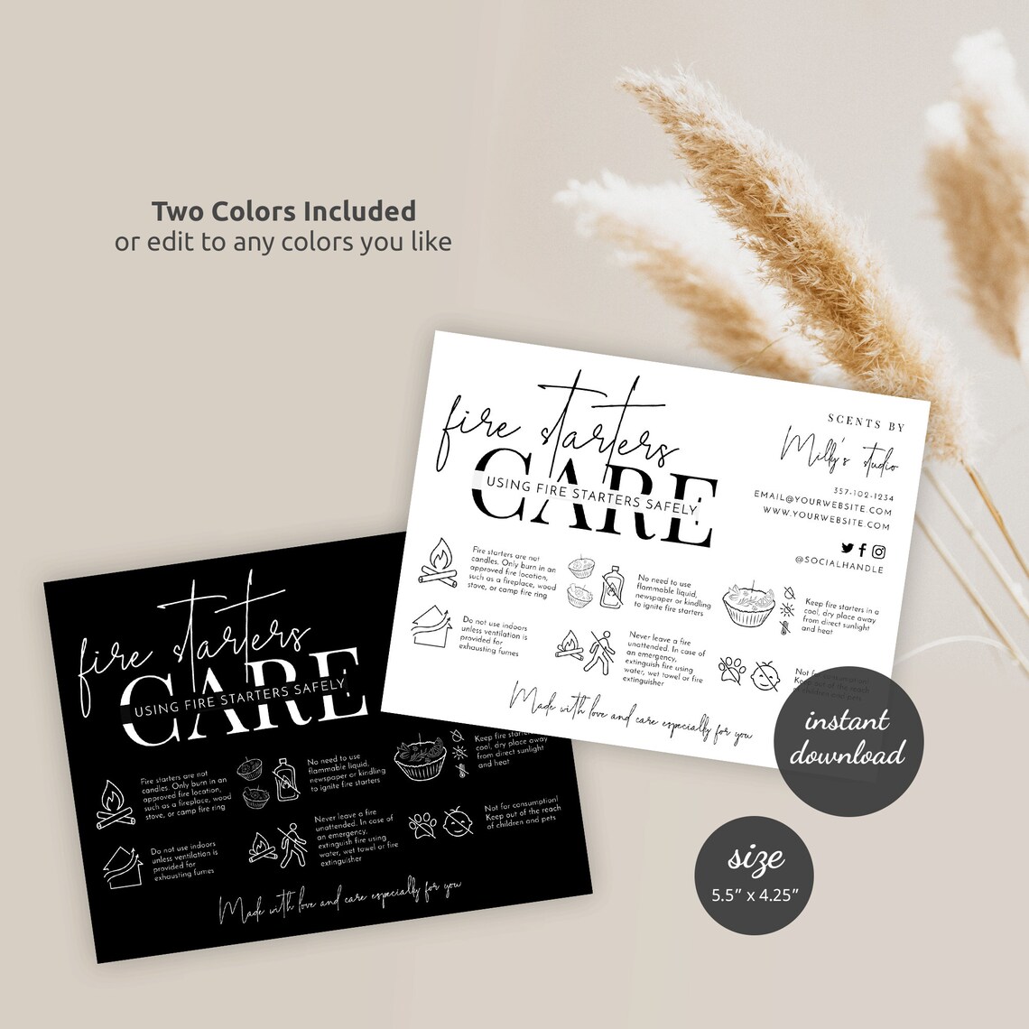 Fire Starters Care Guide Template Editable Wax Firelighters - Etsy