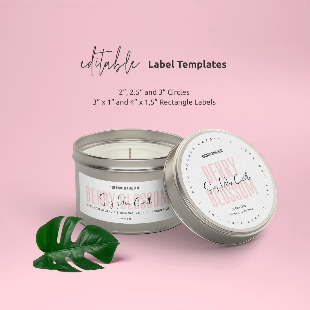 Feminine Tin Label Template, Editable Candle Tin Circle & Rectangle ...