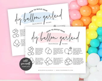 DIY Balloon Garland Kit Instructions Template, How To Build Balloon Arch and Wall Mounting Guides, Custom Balloon Artist Care Card, PW-001