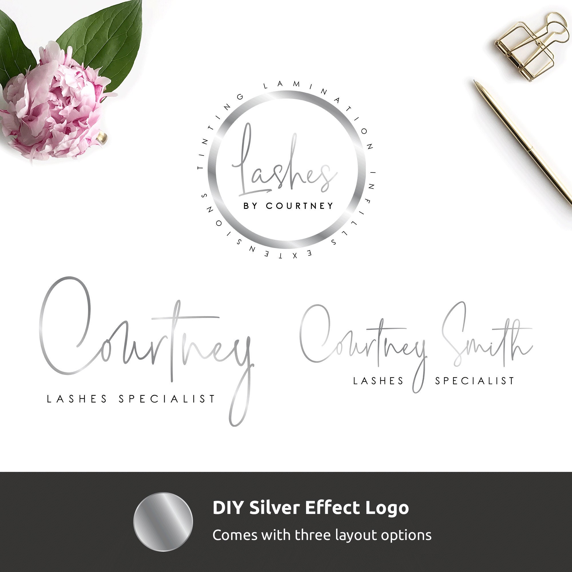 Silver Logo Tutorial Faux Silver Logo Template, DIY Logo Design, Editable Branding Set ...