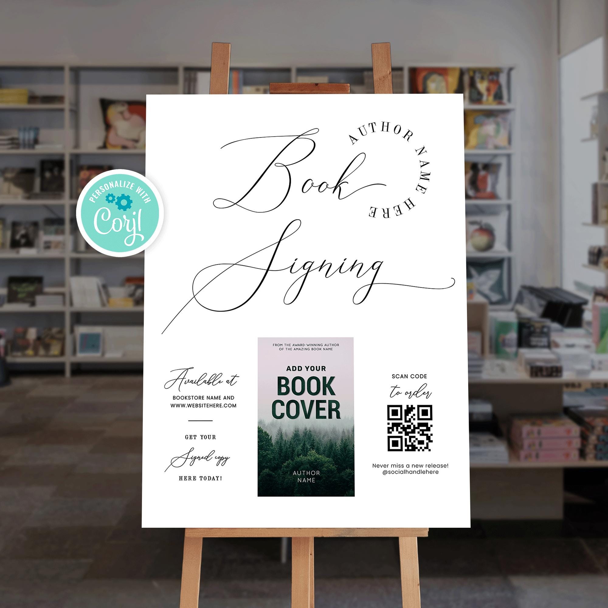 Elegant Book Signing Sign Template: Meet the Author Foam Board 18x24 ...