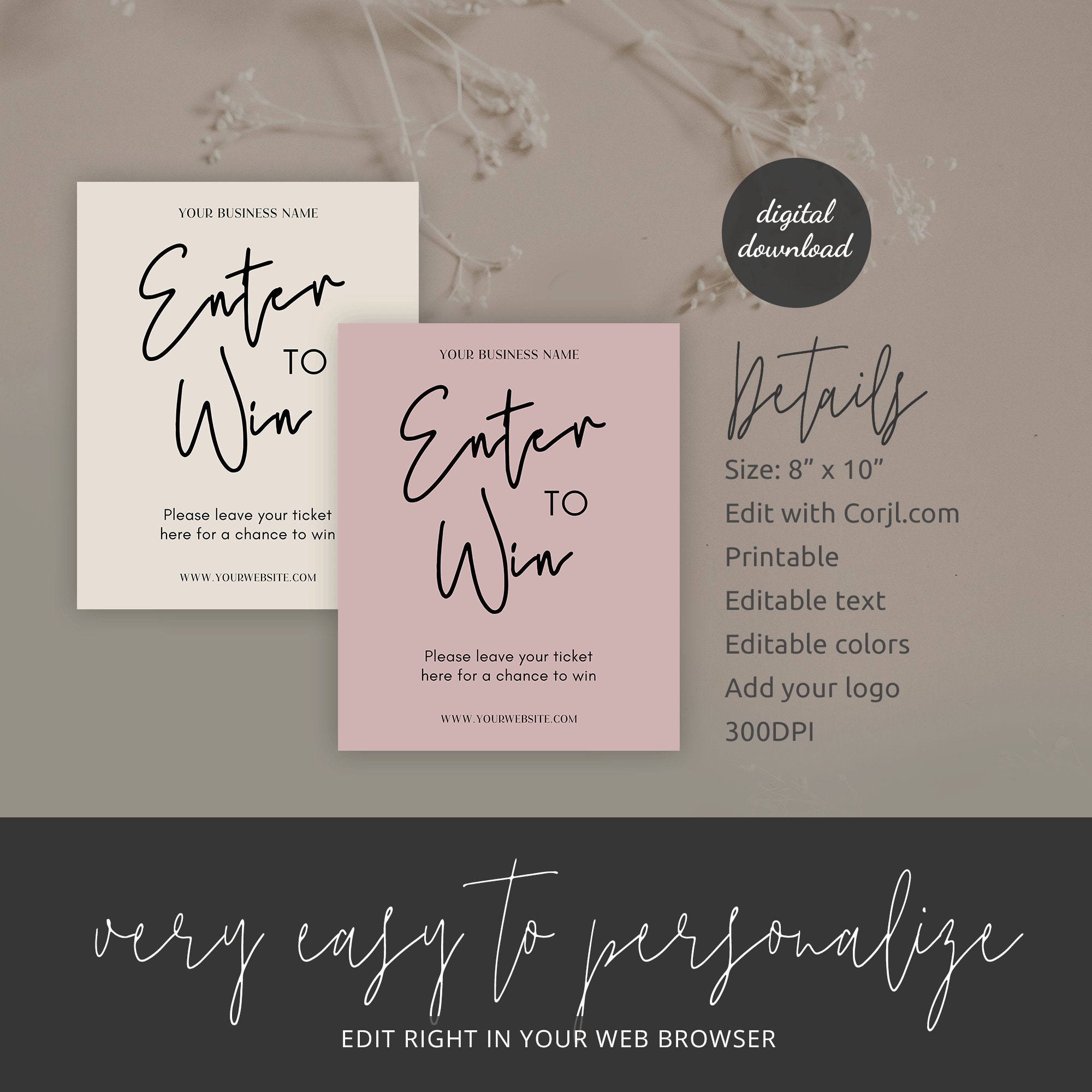 Ladies Raffle Sign Boho Raffle Sign Template, Enter to Win 8x10